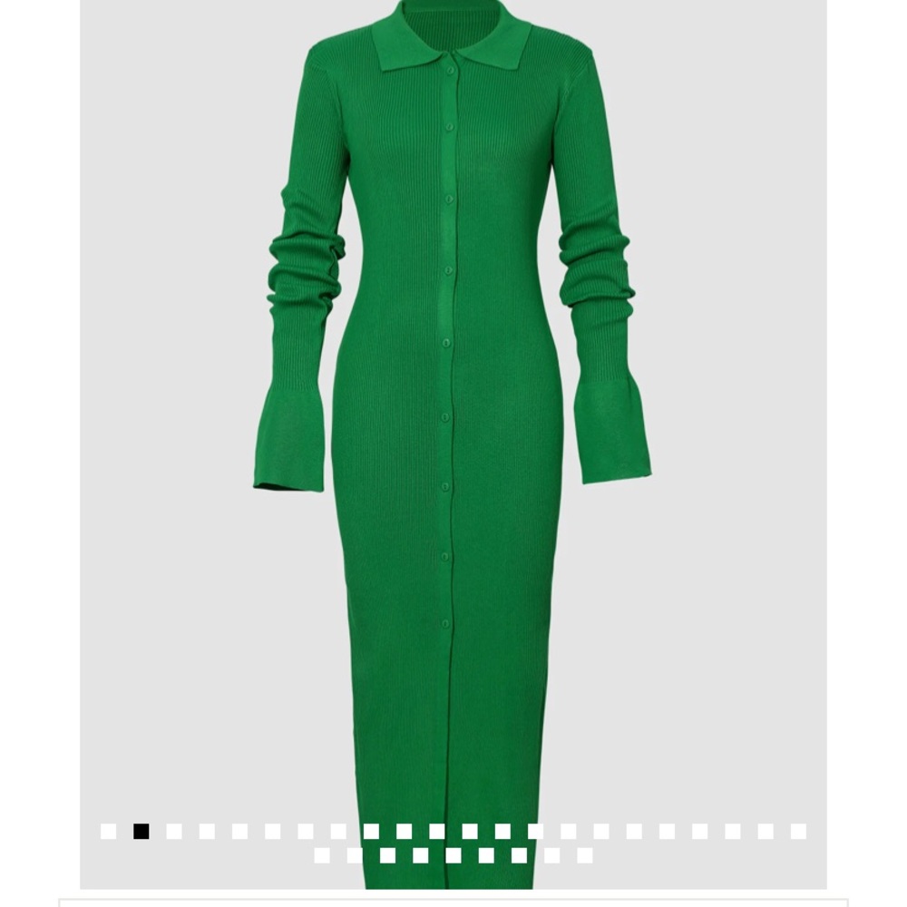 Shell Sleeve Ribbed Buttons Down Maxi Dress